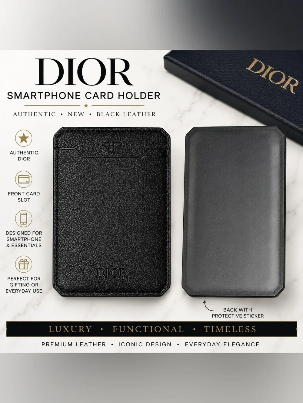 NEW Dior Black Leather Smartphone Card Holder Phone Wallet Box Tissue Set